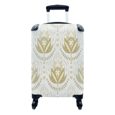 Produktbild von MuchoWow® Koffer Handgepäck Trolley Rollkoffer Kleine Reisekoffer mit 4 Rollen - Blumen - Gold - Muster - Cabin Size < 55x40x23 cm & 55x40x20 cm - Fotokoffer - Kabinenkoffer - Boardgepäck - Reise-Box - Reisekoffer - Reisegepäck - Koffer mit Bild - Trolley für Kinder