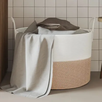Image de Panier de rangement pratique Marron et Blanc Ø51x33 cm Coton - Paniers ,design Möbel 5623466 1parcel