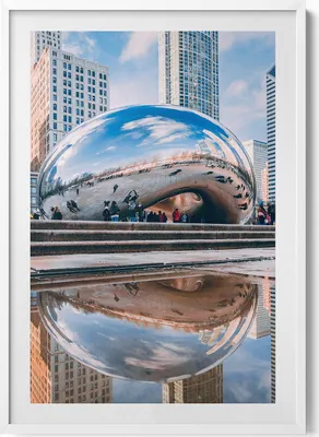 Produktbild von Wolkentor Chicago– Wandbild mit Rahmen – Gerahmtes Bild  – Wanddekoration – 70x100 cm –  Weiß Rahmen