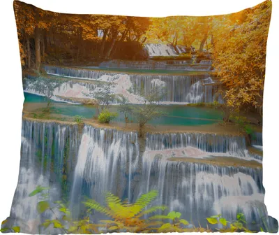 Produktbild von MuchoWow® Outdoor Kissen - Wasserfall - Herbst - Bäume - Braun - Wasser - 60x60 cm - Wetterfest - Lounge Kissen - Dekoration - Schlaf Kissen