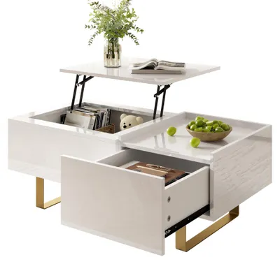 Produktbild von Höhenverstellbarer MDF-Hochglanz-Couchtisch mit Schublade & Stauraum