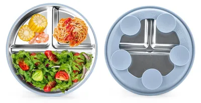 Produktbild von Set mit 2 Edelstahl-Kindertellern mit Saugnapf