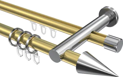 Produktbild von Interdeco Rundrohr-Innenlaufstange / Gardinenstange (Kombination) Messing-Optik / Chrom, Typ Platon Savio (Kegel), 20 mm Ø 2-läufig, 360 cm