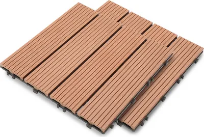Zdjęcie produktu dla Płytki tarasowe Jayseuw typu „click” o wyglądzie drewna, płytki WPC, 30 x 30 cm, brązowe, 11 sztuk (1 m²)