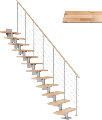 Produktbild von Pertura Mittelholmtreppe Chiron Buche Leimholz Perlgrau Gerade 75 cm 14 Stufen / 15 Steigungen Relinggeländer Grau (RAL