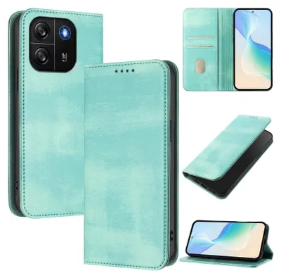 Image de Etui pour Blackview Wave 6C, étui en cuir vintage avec protection RFID, fentes pour cartes, support Turquoise