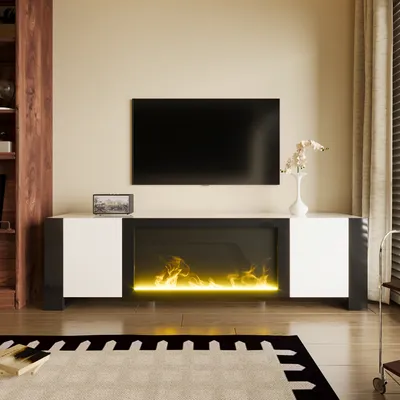 Produktbild von Merax TV-Schrank mit elektrischem Kamin-Flammeneffekt – Hochglanz Lowboard mit Stauraum, moderne Wohnwand für Wohnzimmer