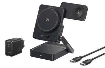 Produktbild von 3-in-1-Wireless-Ladegerät Baseus PicoGo AF21, Qi2.2, 35 W, mit 45-W-Netzteil, Schwarz
