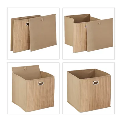 Produktbild von Relaxdays Aufbewahrungskorb Bambus, Badkörbchen quadratisch, Stoff Regalkorb hoch, HBT: 31 x 31 x 31 cm, faltbar, natur