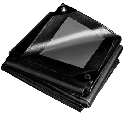 Zdjęcie produktu dla Czarna plandeka z oczkami, gramatura 260 g/m², wymiary 3 m x 6 m, wodoodporna, odporna na rozdarcia, ochrona przed promieniowaniem UV
