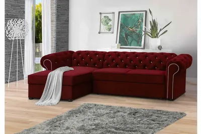 Produktbild von FURMEB 24 Ecksofa SWAROWSKI mit Schlaffunktion, linke Seite, 280x180 cm, mit Steppung und Diamantmuster ROTWEIN
