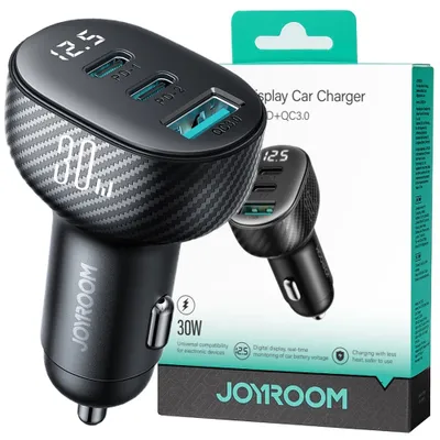 Produktbild von Joyroom JR-CCD04 Autoladegerät 30W mit 2x USB-C & USB-A, Display – Schwarz