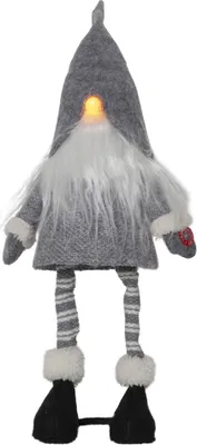 Produktbild von Großer LED Weihnachtswichtel ,Joylight', grau, Batterien + Timer, warmweiß, H 55cm