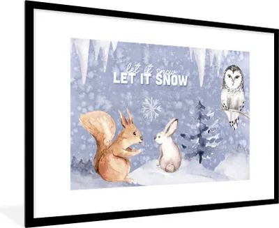 Produktbild von MuchoWow® Gerahmtes Poster Winter - Schnee - Eichhörnchen 90x60 cm - Poster mit Schwarzem Bilderrahmen Wandposter Rahmen Foto Bilder - Wanddekoration - Fotos