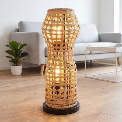 Produktbild von Stehleuchte Rattan Boho Metall Schwarz E27 H:60 cm Korb Stehlampe Wohnzimmer