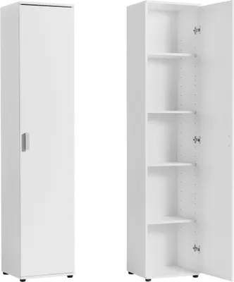 Produktbild von Schmaler Mehrzweckschrank 40 cm breit mit 1 Tür & 4 Einlegeböden 40x35x184 cm (BxTxH), Weiß