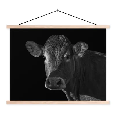 Produktbild von MuchoWow® Textilposter Kuh - Tiere - Schwarz - Weiß - Porträt 60x45 cm mit holzfarbenen Rahmen - Bild