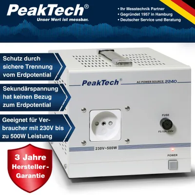 Obrázek produktu pro PeakTech Trenntransformator 500 W F CEE 7/4 2240 - 500 W