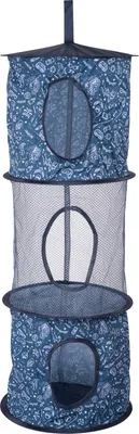 A hanging storage organizer with multiple compartments, designed for children's rooms.