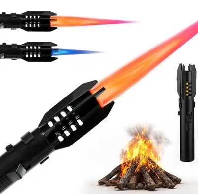 Produktbild von Camping-Jetfeuerzeug - Windfestes Gasfeuerzeug - Einstellbare Flamme - Sicherheitsverschluss - Nachfüllbar - Aluminiumlegierung - Schwarz