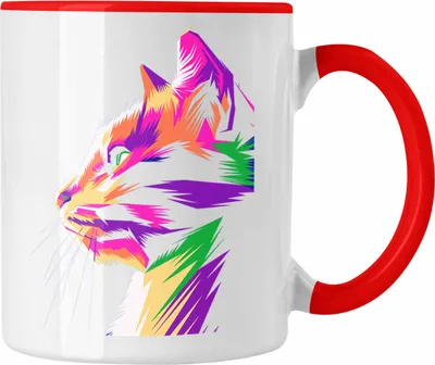 Produktbild von Trendation - Katze Poiygon Grafik Tasse Geschenk Katzen Mama Liebhaber Bunt (Rot)