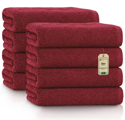 Produktbild von NatureMark Handtücher - Set mit 8 Stück – 100% Baumwolle, Weich & Saugfähig,  für Badezimmer, Spa und Fitness, 50 × 100 cm, Bordeaux Rot