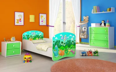 Produktbild von ACMA I Jugendbett Kinderbett Junior-Bett Komplett-Set mit Matratze Lattenrost Weiß 30 Dino 160x80