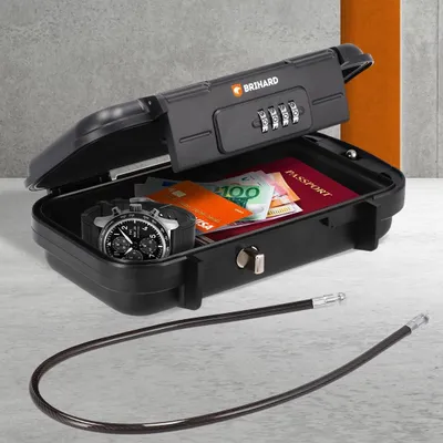 Produktbild von Travel Waterproof Tragbarer Tresor mit Zahlenschloss wasserdichte abschließbare Box mit Schloss Kleiner Schlüsseltresor mit Zahlencode, Mobiler Mini S