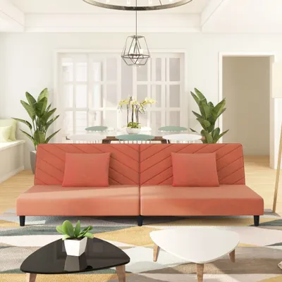 Produktbild von CLORIS Schlafsofa 2-Sitzer - mit 2 Kissen - Rosa Samt - Ecksofas LL0000254789