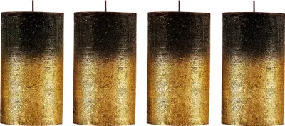 Produktbild von Rustik Stumpenkerzen 4er Set – Schwarz Gold 12cm 54h Adventskerzen