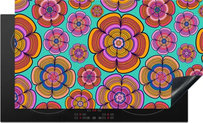Produktbild von KitchenYeah© Herdabdeckplatte Design - Flower Power - Farben , 89x51cm, Küche Deko, Glaskeramikkochfeld Herdabdeckung, Abdeckplatte fùr Kochfeld