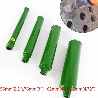 Produktbild von Diamant-Kernbohrer für Beton, Ziegel, Granit - Bohrkronen-Set - Set mit 4 Stück - Ø 5,6/7,6/10,2/12,7 cm - M22 Gewinde - Trocken/Nass - Segmenthöhe 10 mm - Max. Bohrtiefe 33 cm - Grün