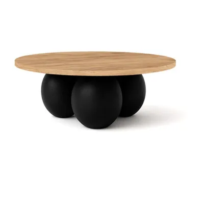 Zdjęcie produktu dla DEKORI_INTERIORS, okrągły stolik kawowy BELLY 60 cm w nowoczesnym stylu (dąb Craft Golden/czarny)