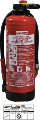 Produktbild von Gloria PK6PRO/PSE6GA – Auflade-Pulver Feuerlöscher (ABC) mit Wandhalter und Plakette