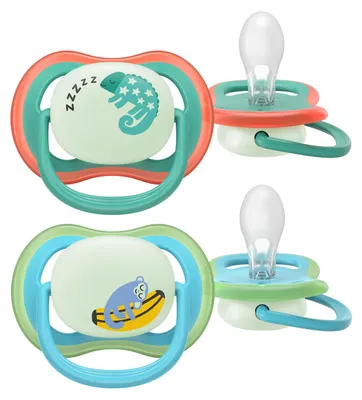 Zdjęcie produktu dla Philips AVENT Pacifier SCF376/28 ultra air Nighttime, Klasyczny smoczek dziecięcy, Ortodontyczne, Silikon, Chłopak, dziewczyna, Możliwość umycia w zmywarce