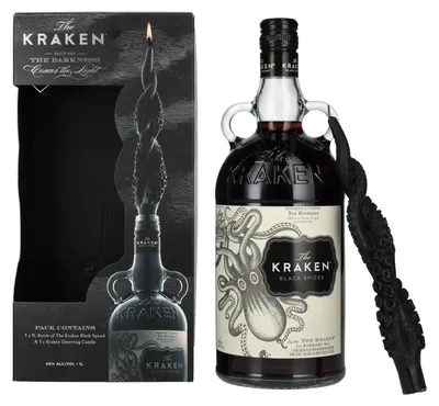 Image de The Kraken Black Spiced 40% Vol. 1l en boîte cadeau avec Kerze