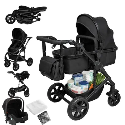 Productafbeelding van Babywagen, lichtgewicht en opvouwbaar, met terreinbanden, ZWART