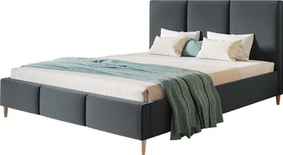 Produktbild von Polsterbett LUX SIENA mit Kopfteil, 180 x 200 cm, Doppelbett mit Lattenrost aus Holz, Velourstoff Dunkelgrau, Füße in Farbe: Braun