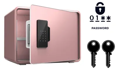 Produktbild von Panzer-Tresor für Zuhause mit elektronischem Schloss und Schlüssel 25x35x26 cm Rosa