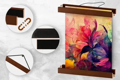 Obrázek produktu pro MG Design, dřevěná lišta na plakáty, 18 cm - magnetický systém pro zavěšení plakátů, 4 lišty s lepicí plochou a závěsným provázkem, vhodné pro plakáty/fotografie