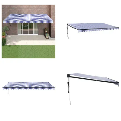 Immagine prodotto di vidaXL Tenda da sole elettrica a manovella blu e bianca 5x3 m - Tenda da sole - Tenda da sole retrattile - Tenda da sole retrattile
