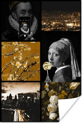 Produktbild von MuchoWow® Poster Collage - Kunst - Gold - Schwarz 20x30 cm - Papierdruck