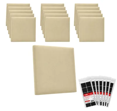 Produktbild von STEGU Polsterpaneel-Set 16× Quadrat 30x30 cm inkl. Klettband Kopfteil Schlafzimmer Beige