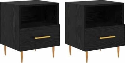 Zdjęcie produktu dla Stolik nocny z szufladą 2 pcs Czarny 40 x 35 x 47,5 cm