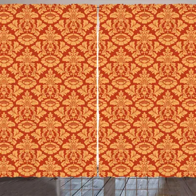 Produktbild von ARANDE Antiquität Gardine, Königliche viktorianische Damast-Muster-barocke Rococo altmodische traditionelle Kunst, 280 x 245 cm, Vermilion orange