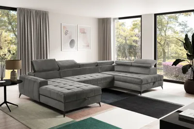 Image de AX LIVING Gris Canapé d'angle avec fonction sommeil Arkucio U 345cm moderne G