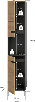 Produktbild von Canu Hochschrank Bad 2 Türen, 1 Regal Eiche Nachbildung, grau.