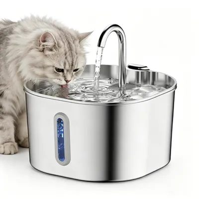 Produktbild von Katzenbrunnen Edelstahl Katzen Trinkbrunnen: Trinkbrunnen für Katze - 2.2L Katzenbrunnen für Katzen - Super Silent Wasserbrunnen für Hunde