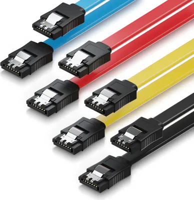 Produktbild von deleyCON 4x 50cm SATA III Kabel S-ATA 3 Datenkabel 6 GBit/s Verbindungskabel Anschlusskabel für HDD SSD - Metall-Clip - 2 Gerade L-Type Stecker - Gelb/Rot/Blau/Schwarz