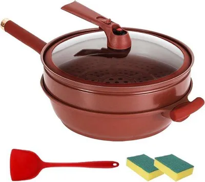 Immagine prodotto di Teglia multifunzionale da 32 cm con valvola per la cottura a vapore e coperchio in vetro – Antiadherente e adatta a fornelli a gas, a induzione e in vetroVetroceramica